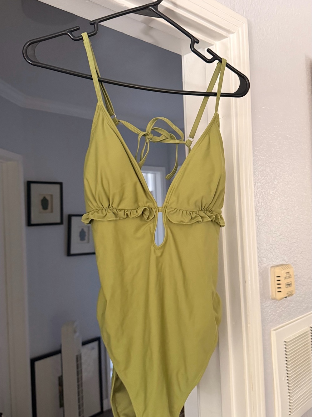 River Island Olive Green One-Piece Swimsuit with Ruffle Trim
